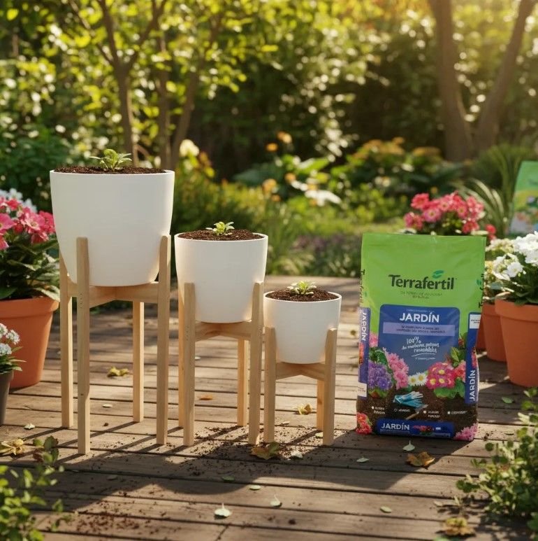 Set de jardín y macetas